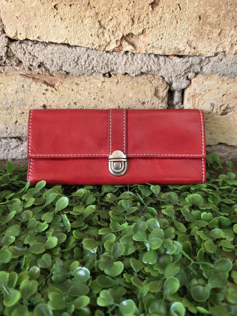 Nordstrom Red Genuine Leather Tri-Fold Jewelry Roll Wallet Case Organizer